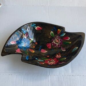 Vtg Batea folk art wood hand painted console bowl